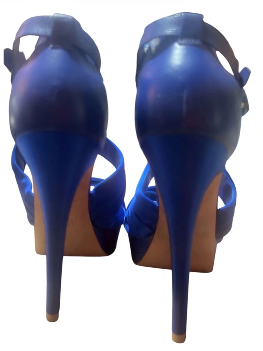 Blue Satin Platform Strappy Heels